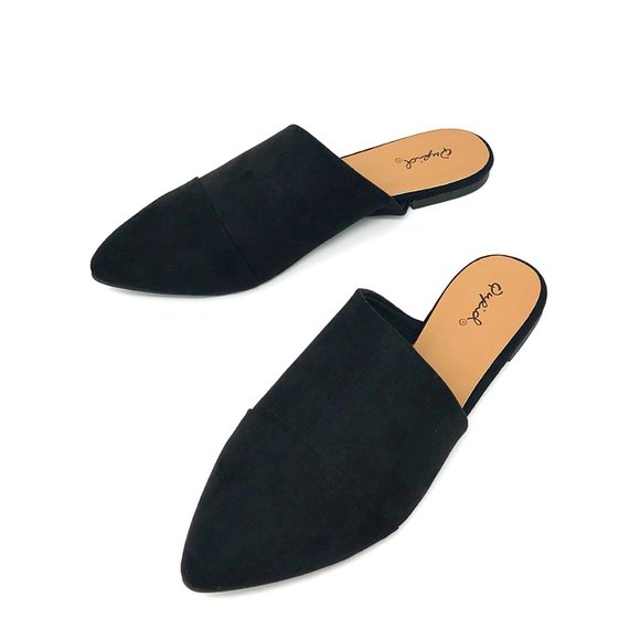 Qupid Shoes - FINAL SALE! Black Vegan Suede Mule Flats